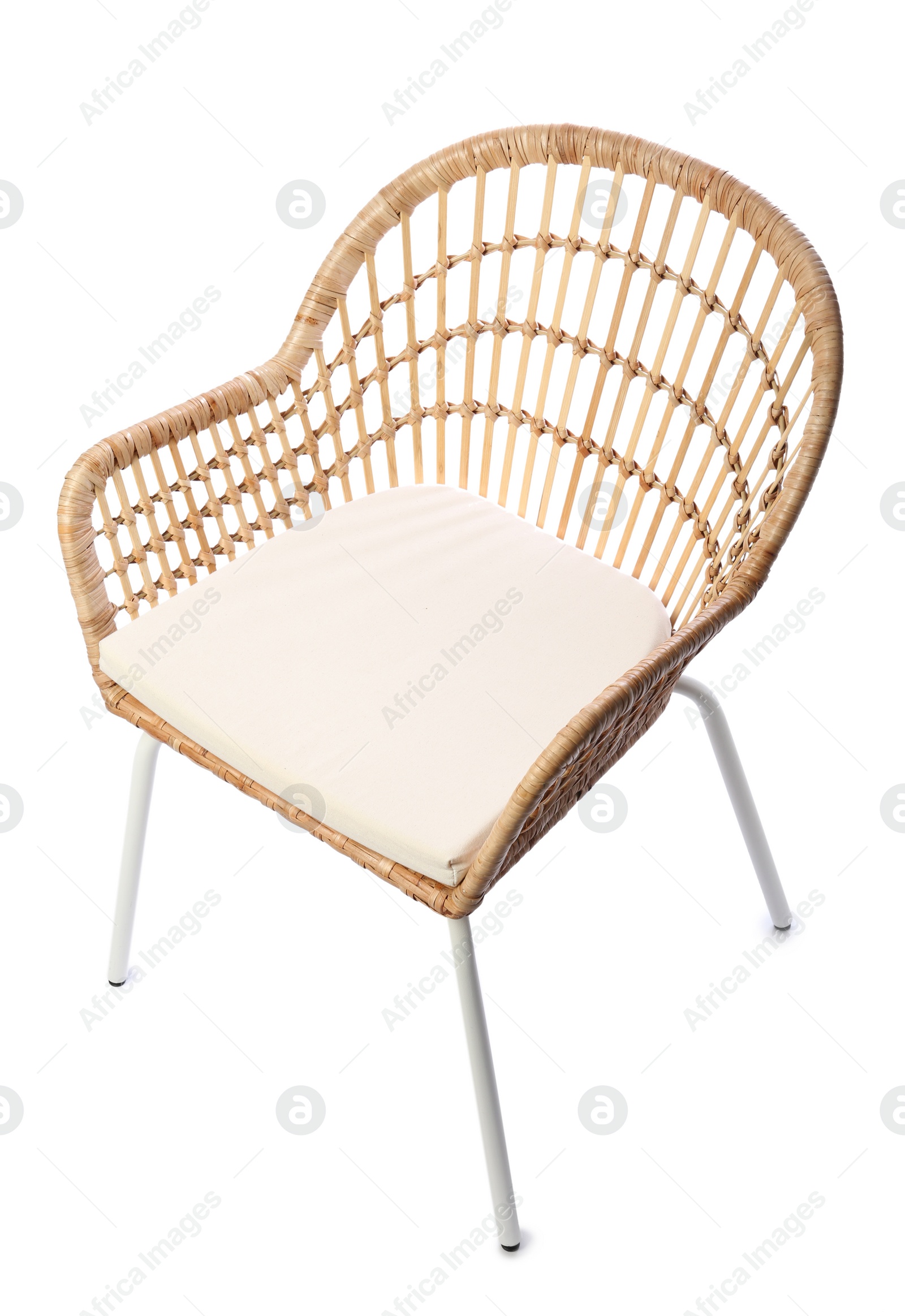 Photo of Stylish comfortable wicker armchair isolated on white