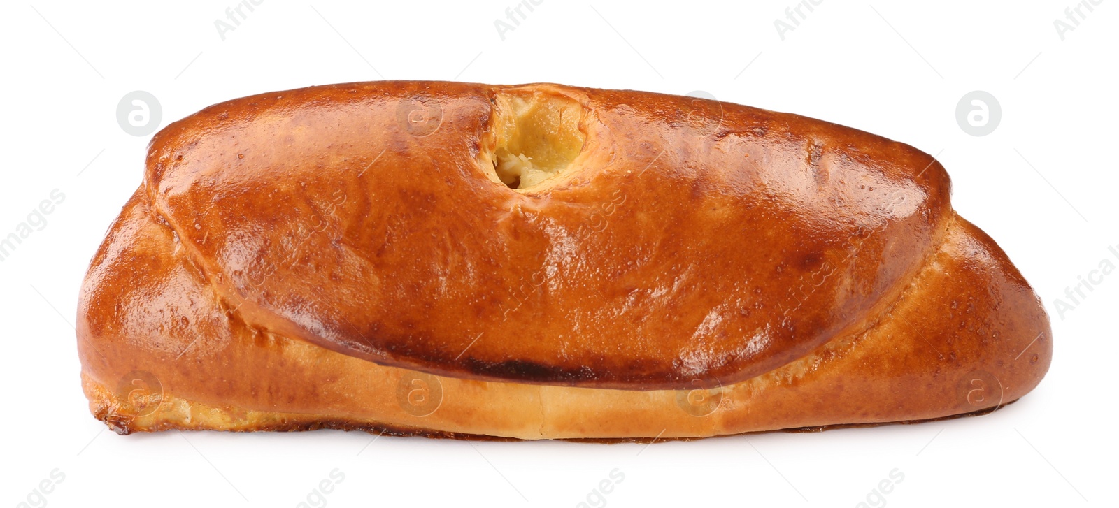 Photo of One delicious baked patty on white background