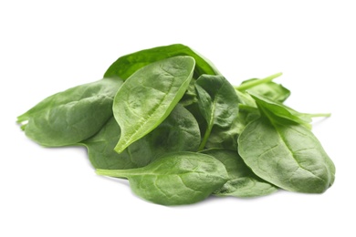 Pile of fresh spinach leaves isolated on white