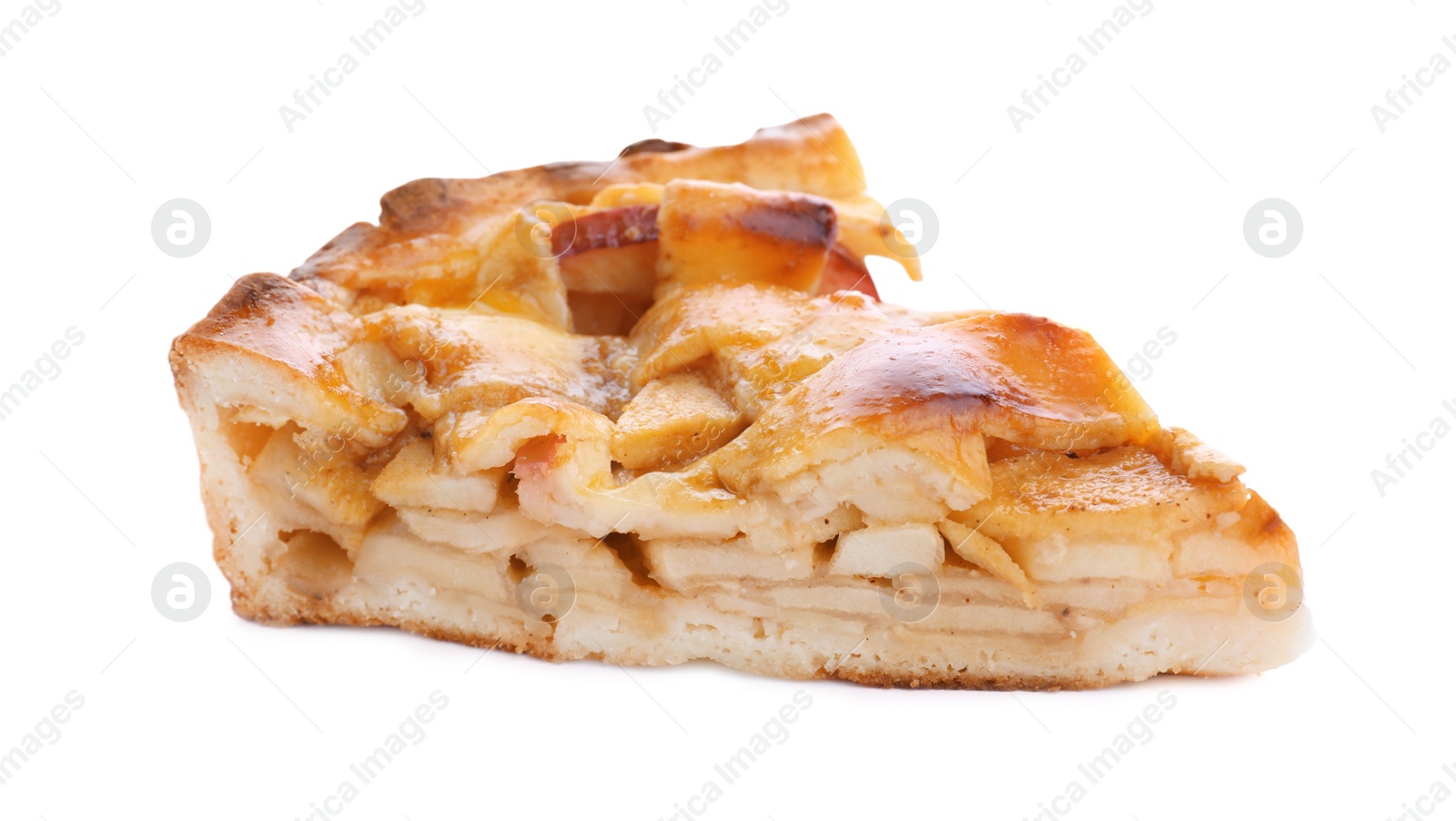Photo of Slice of traditional apple pie isolated on white