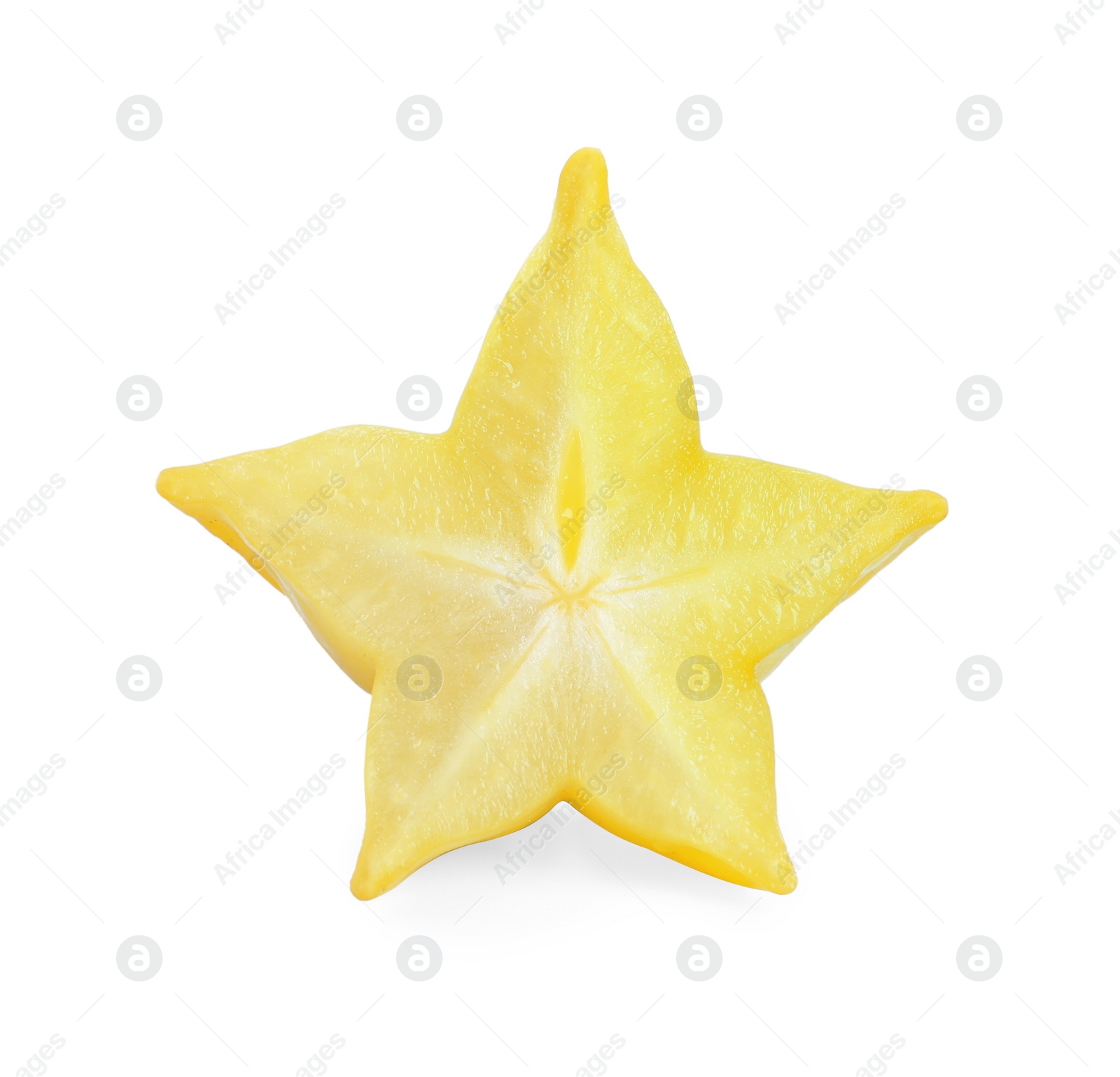 Photo of Slice of ripe carambola isolated on white. Exotic fruit