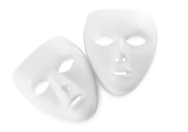 Photo of Theatre masks on white background, top view