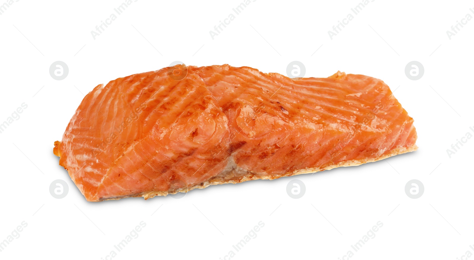 Photo of Piece of tasty grilled salmon isolated on white