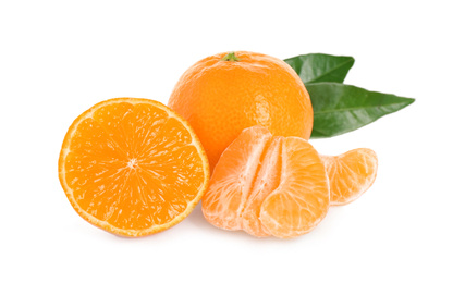 Photo of Fresh ripe juicy tangerines isolated on white