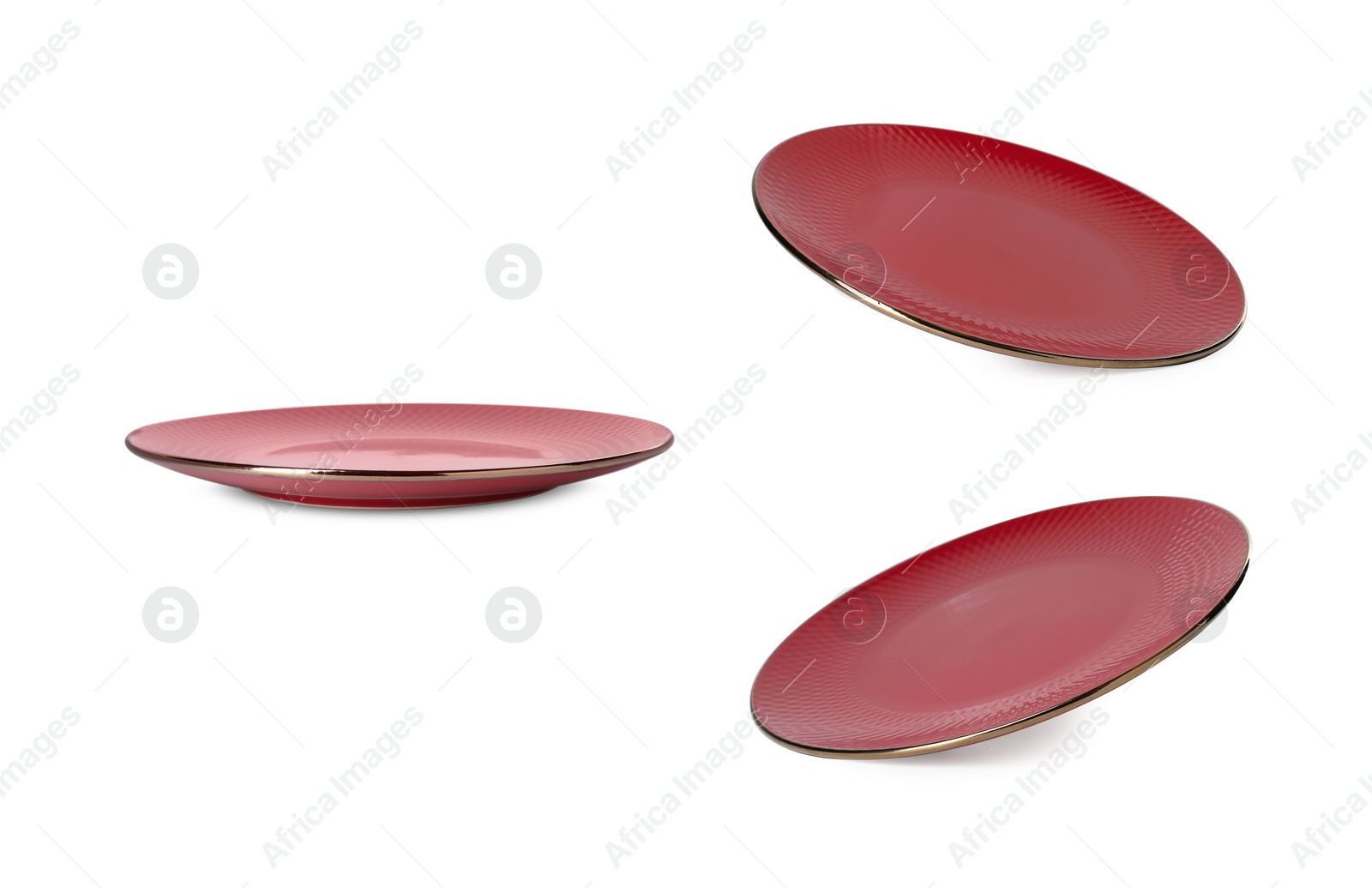 Image of Empty ceramic plate isolated on white, set with different views