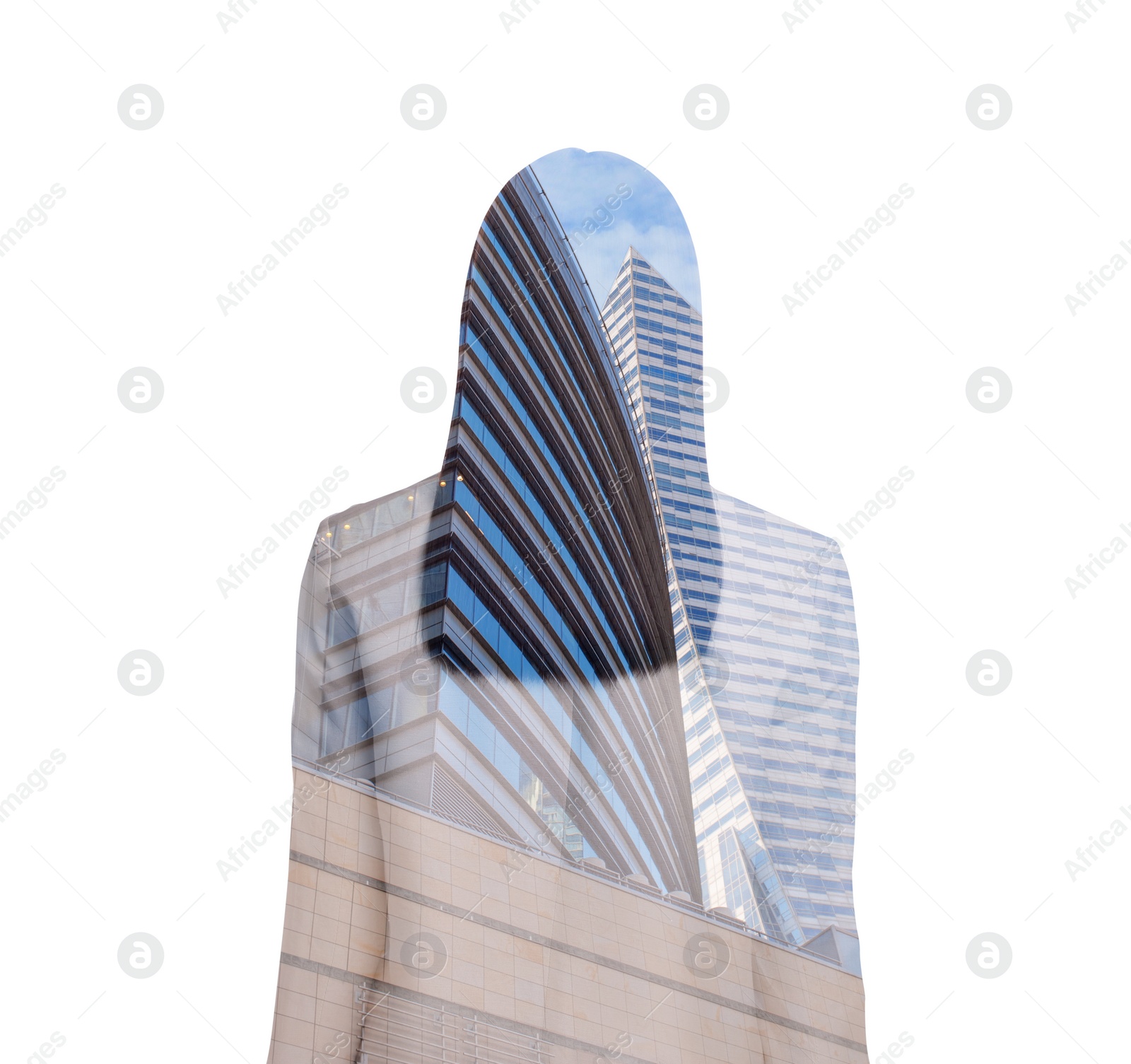 Image of Double exposure of businesswoman and office buildings