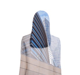 Double exposure of businesswoman and office buildings