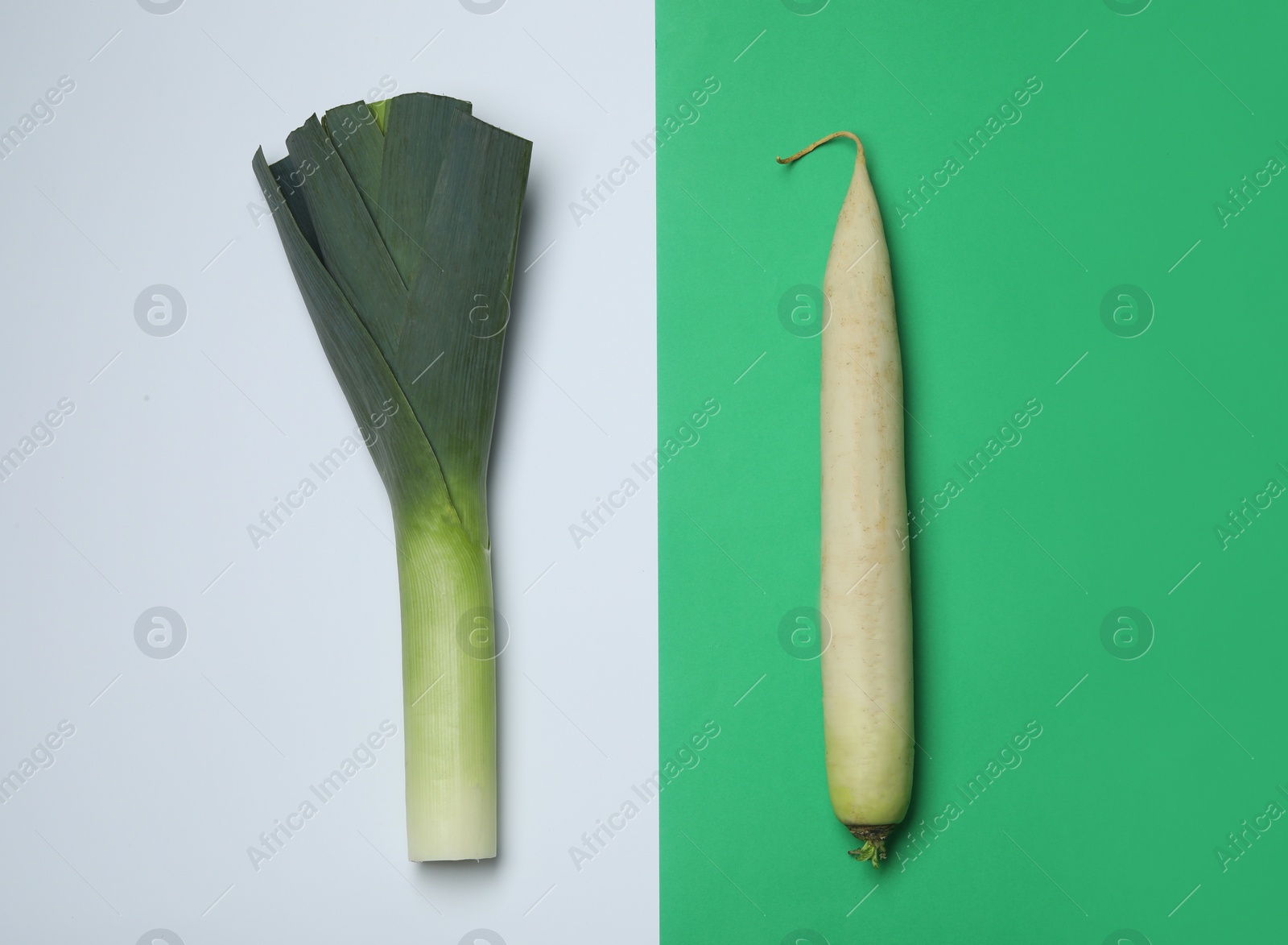 Photo of Flat lay composition with fresh ripe vegetables on color background