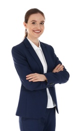 Photo of Professional business trainer posing on white background