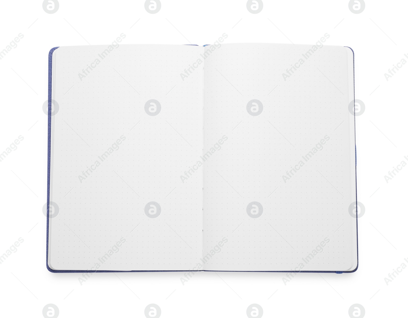 Photo of Open blank office notebook isolated on white, top view