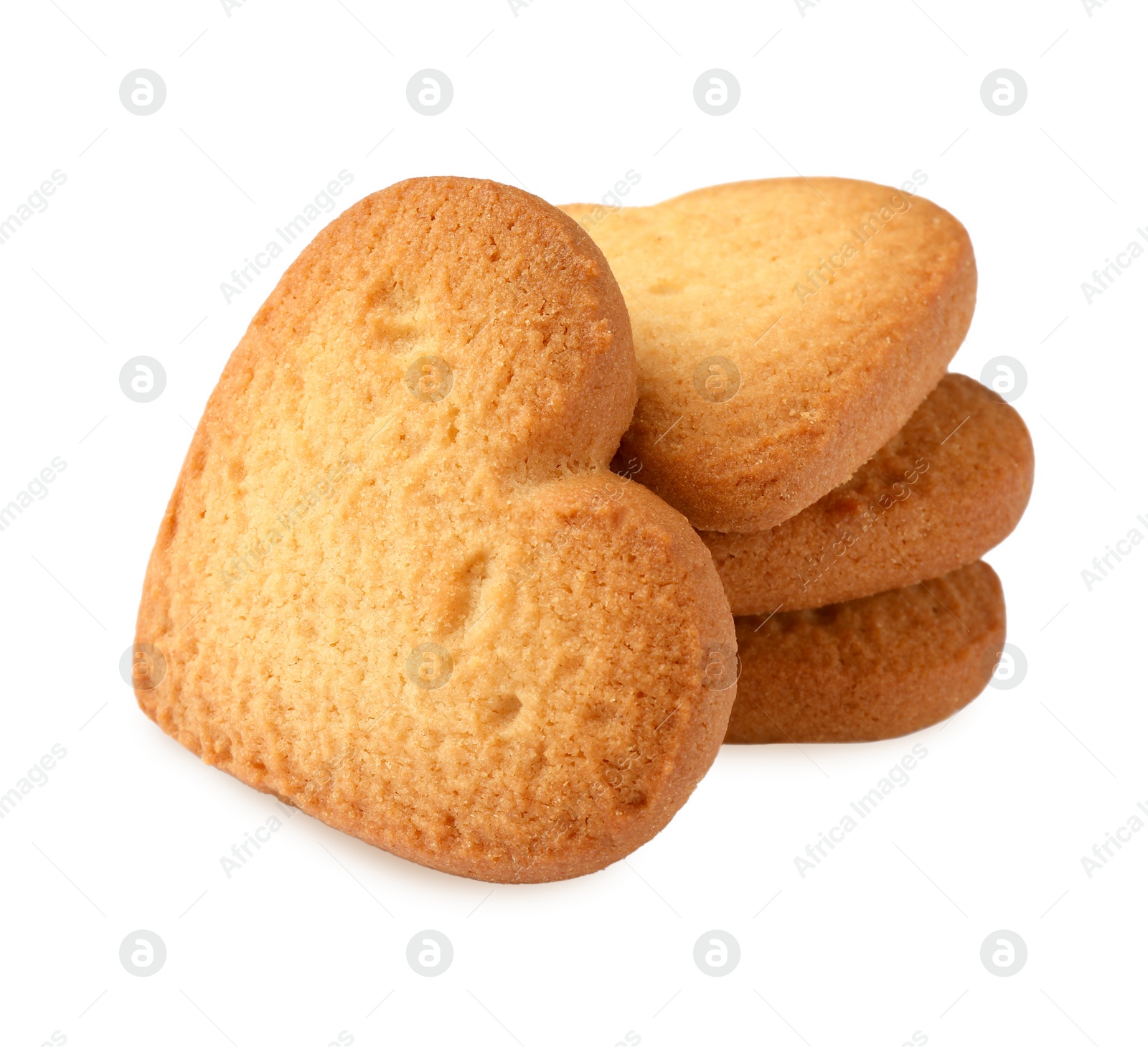 Photo of Tasty heart shaped Danish butter cookies isolated on white