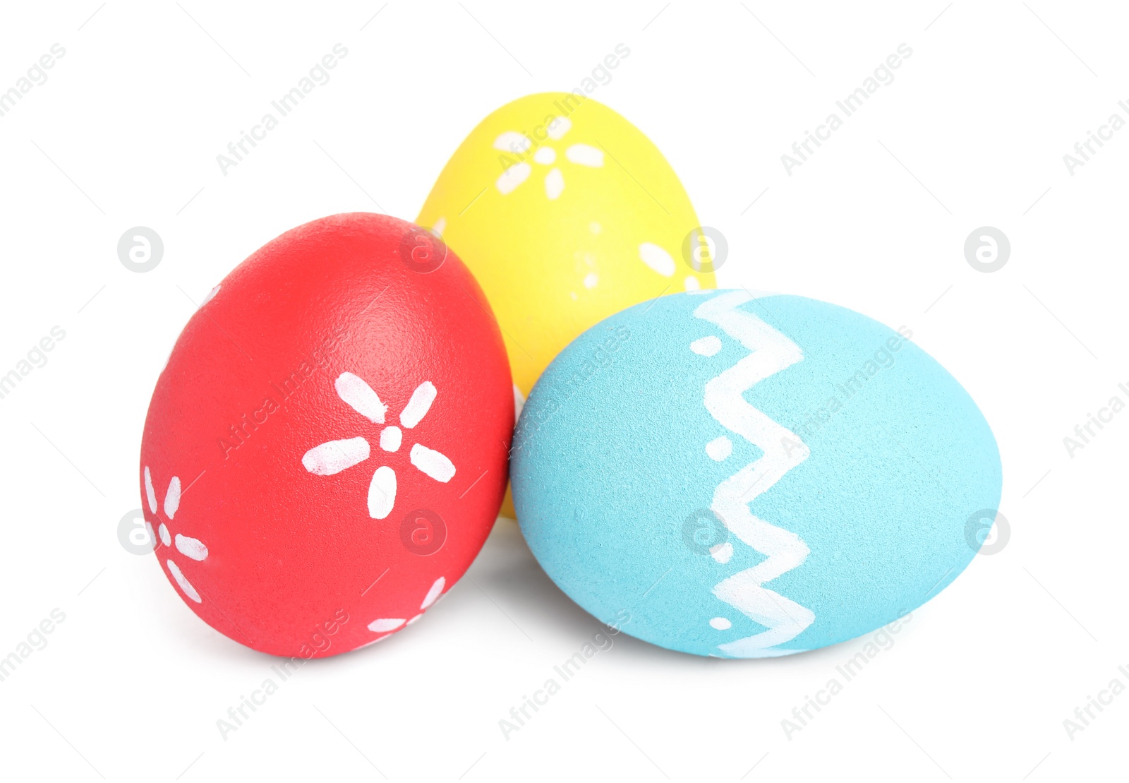 Photo of Colorful Easter eggs with different patterns isolated on white