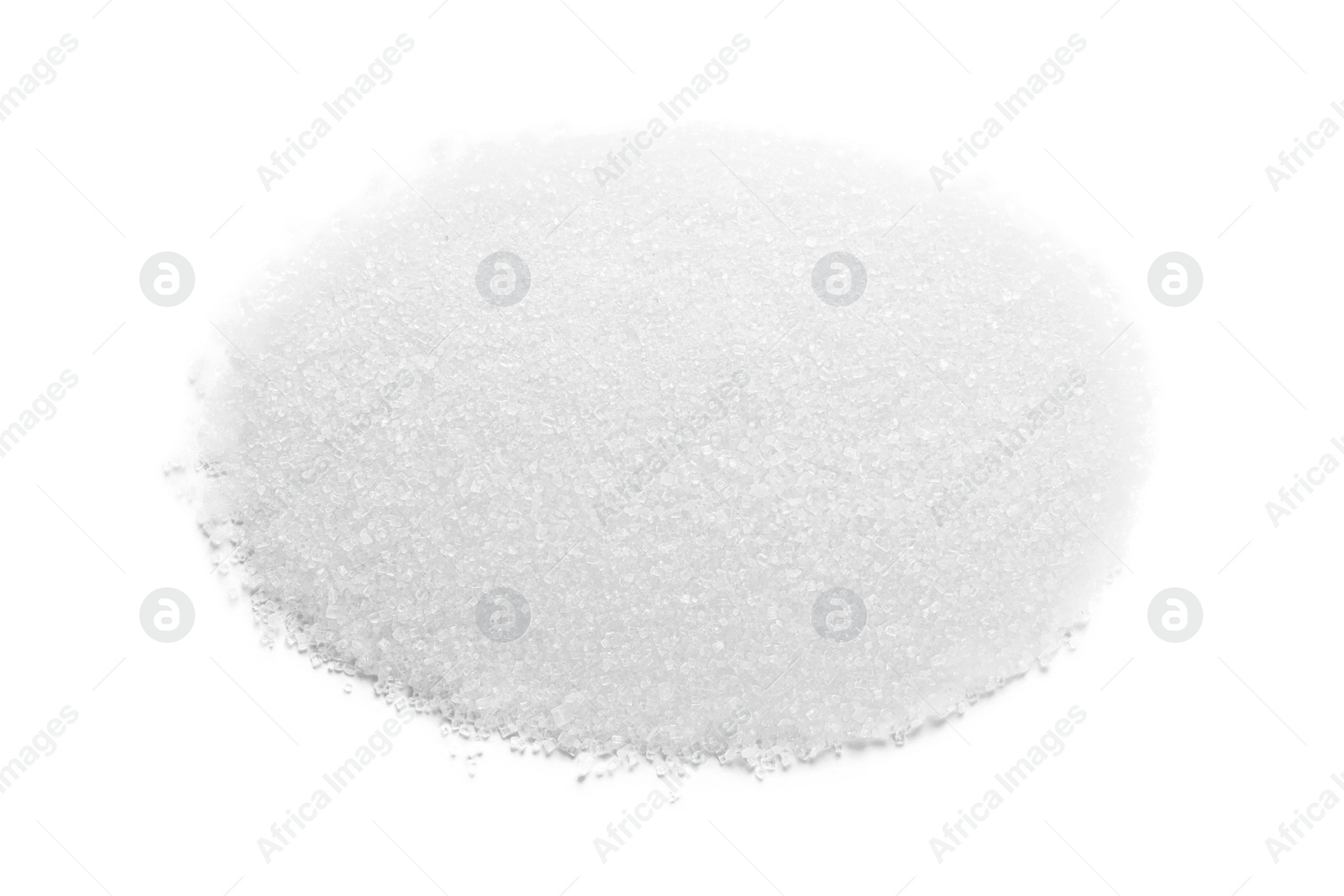 Photo of Pile of granulated sugar isolated on white