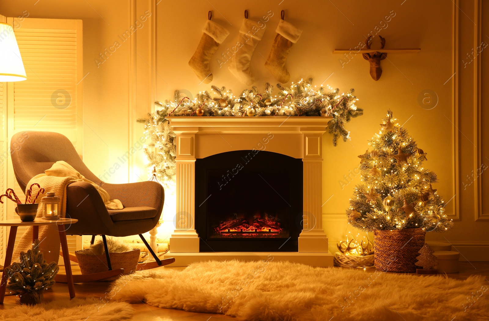 Photo of Fireplace in living room decorated for Christmas