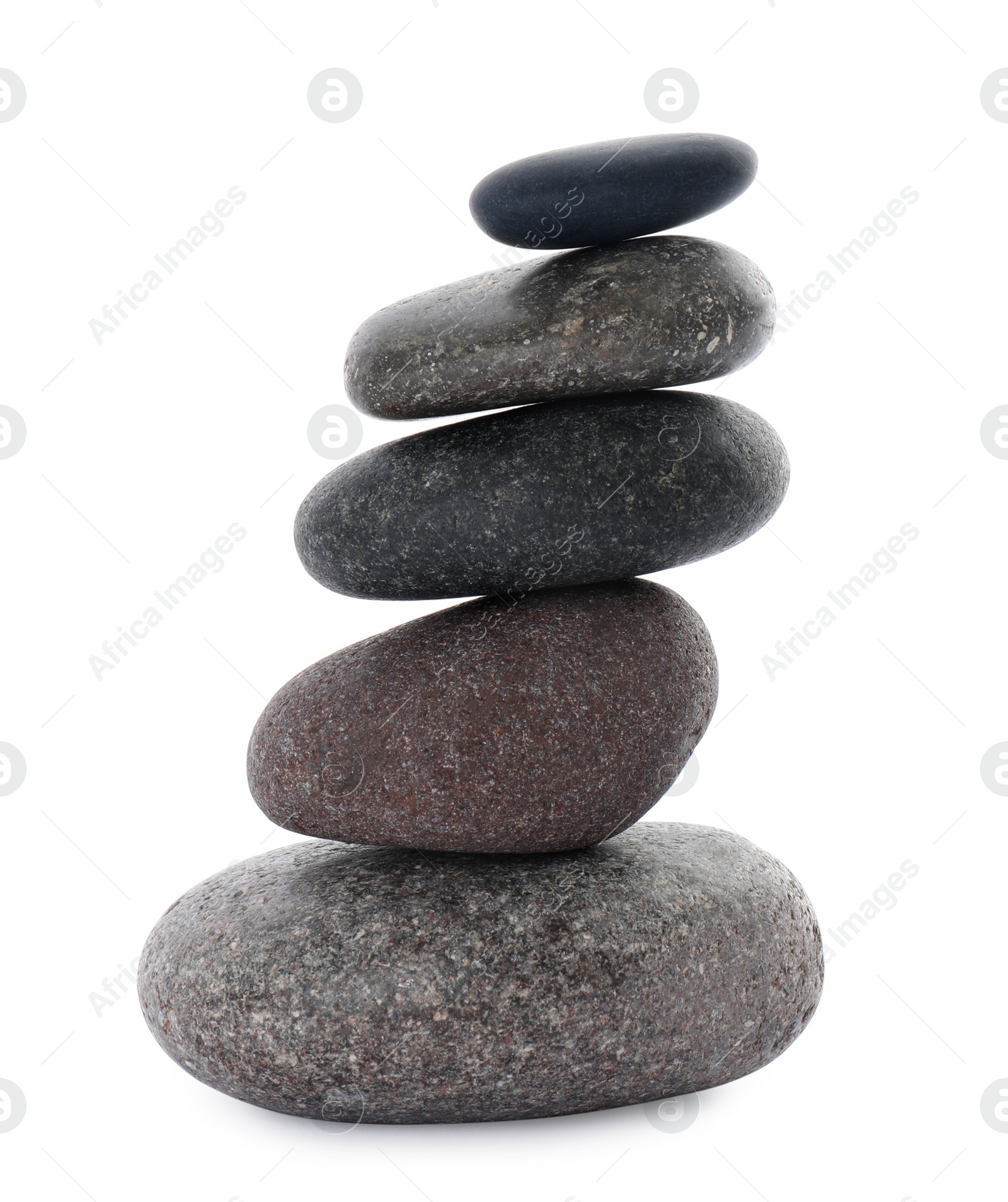 Photo of Stack of stones on white background. Harmony and balance concept