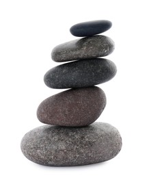 Photo of Stack of stones on white background. Harmony and balance concept