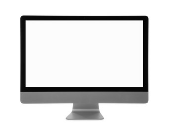 Photo of Modern computer with blank screen isolated on white