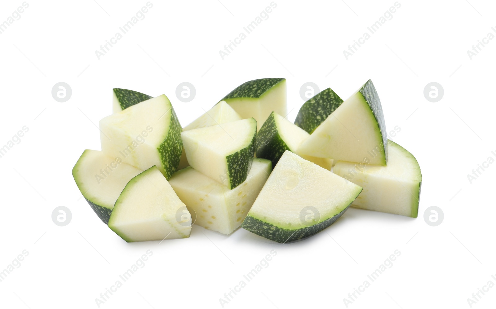 Photo of Cut green ripe zucchini isolated on white