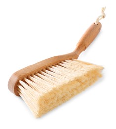 Photo of Wooden brush isolated on white. Cleaning tool