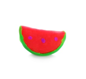 Photo of Small watermelon made from play dough on white background