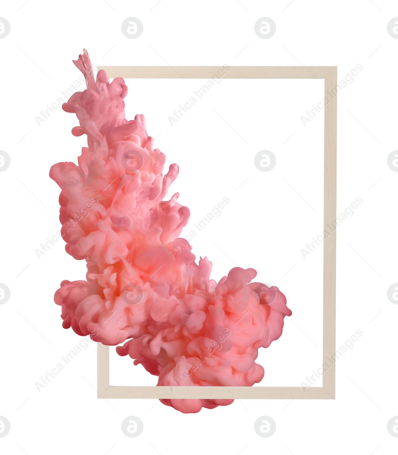 Image of Splash of coral ink and frame on white background