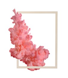 Image of Splash of coral ink and frame on white background