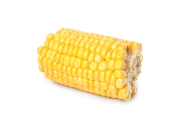 Photo of Piece of ripe raw corn cob isolated on white