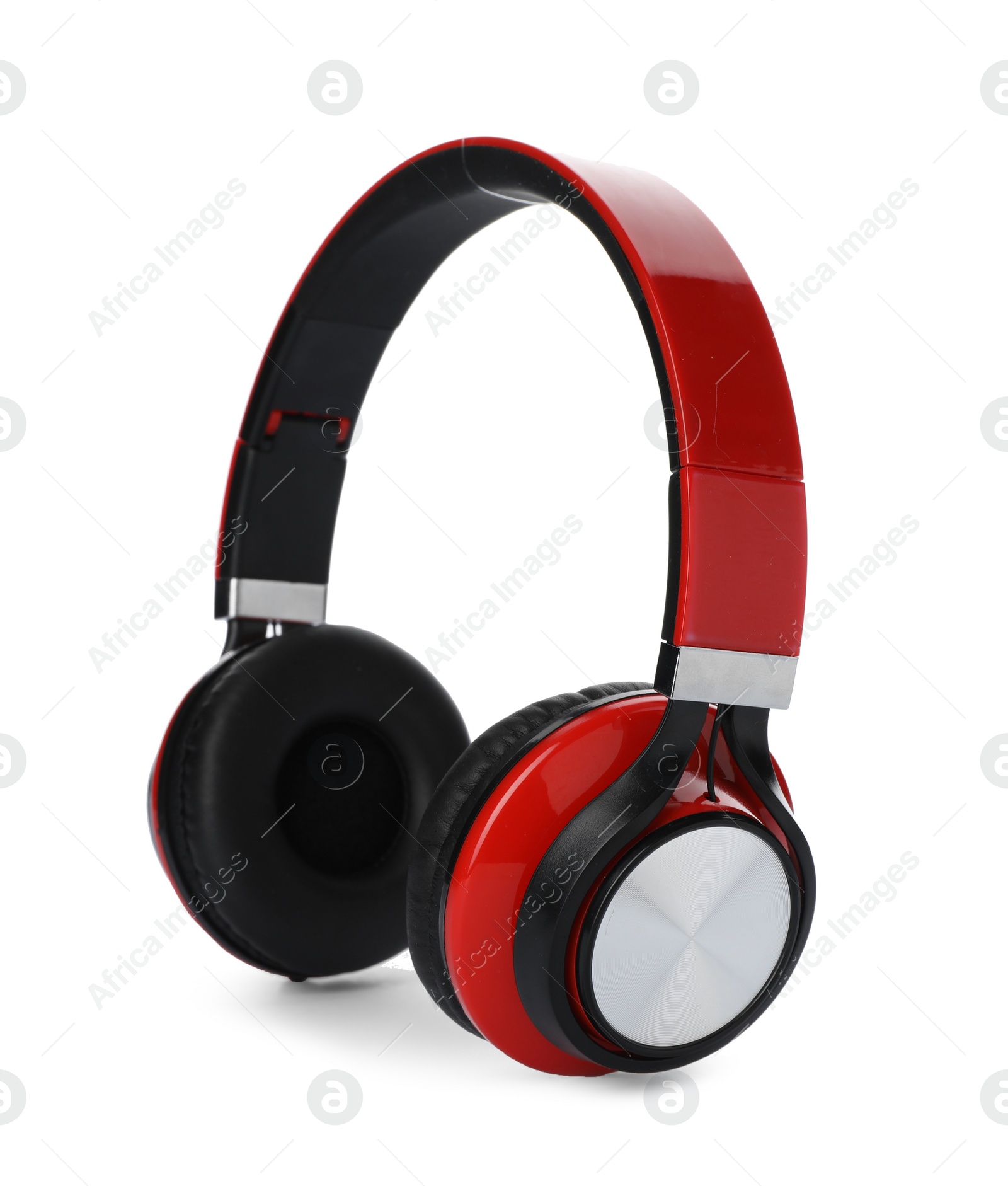 Photo of Stylish modern headphones with earmuffs on white background