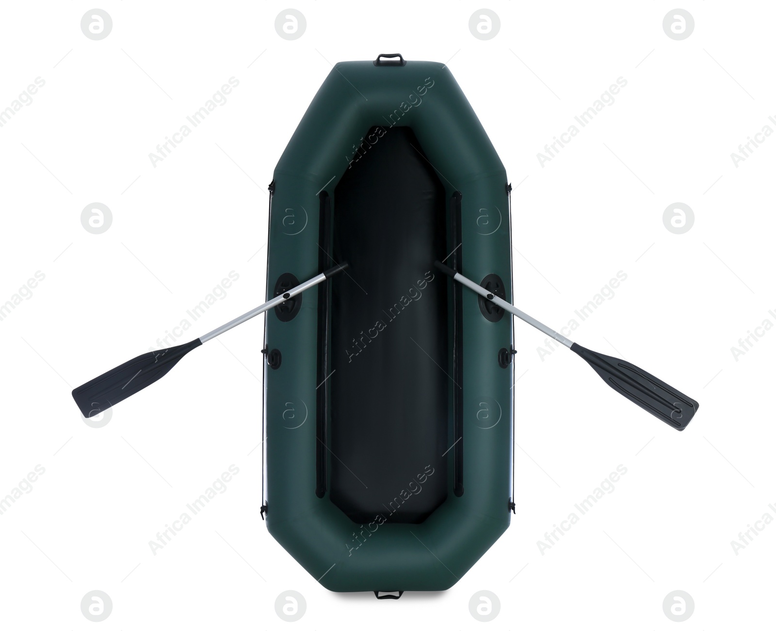 Photo of Inflatable rubber fishing boat with aluminium oars isolated on white