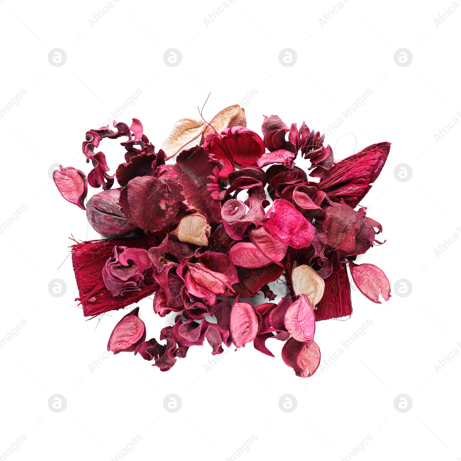Photo of Pile of scented potpourri on white background, top view