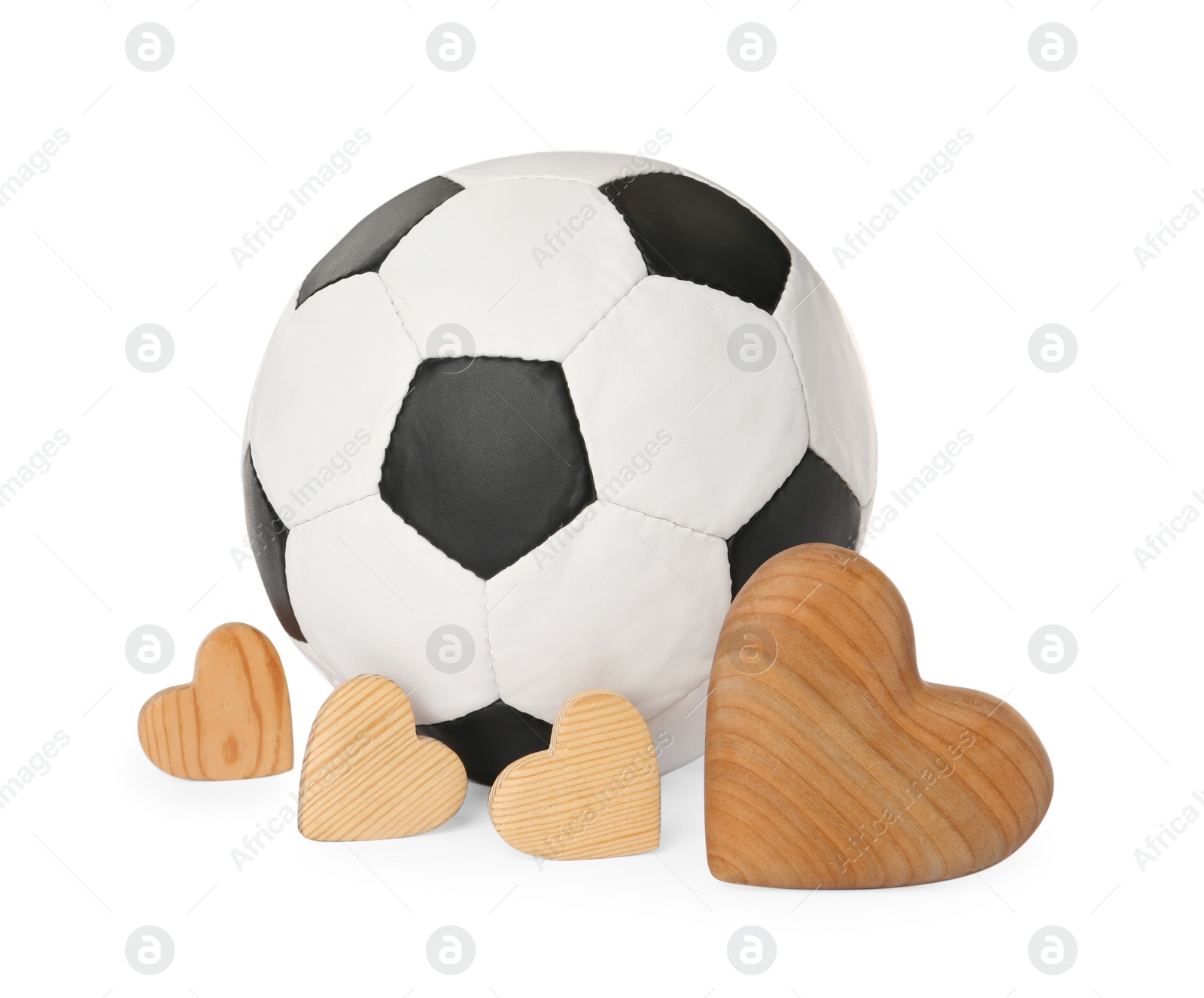 Photo of Soccer ball and hearts on white background