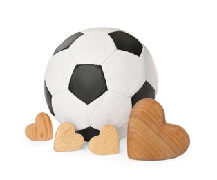 Photo of Soccer ball and hearts on white background