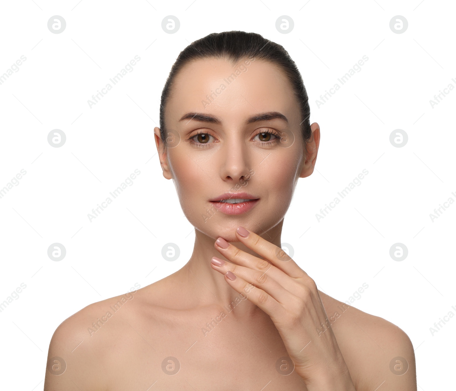 Photo of Portrait of beautiful young woman on white background