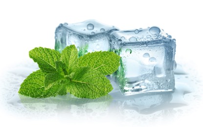 Image of Green mint and ice cubes isolated on white