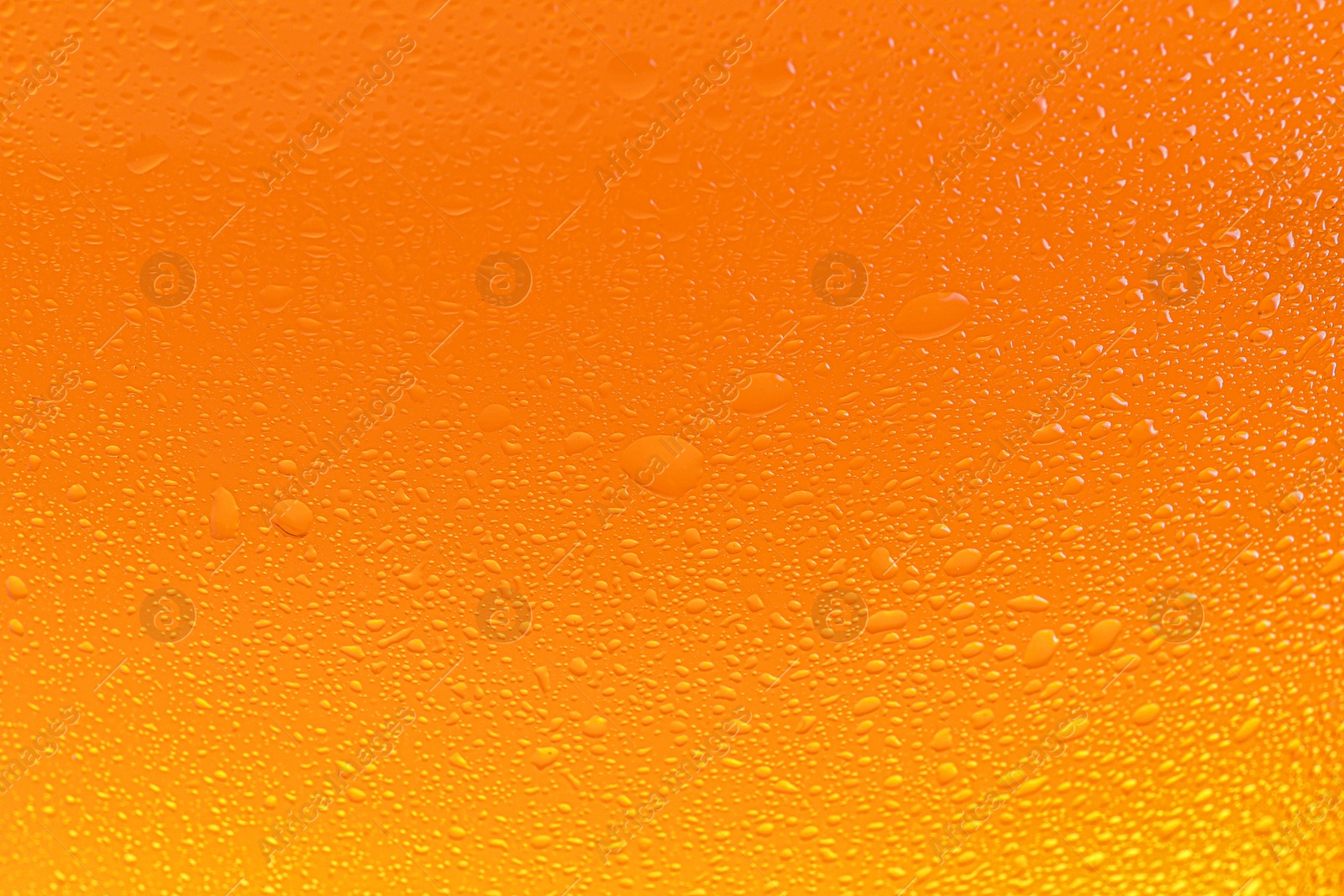 Photo of Glass of tasty cold beer with condensation drops as background, closeup