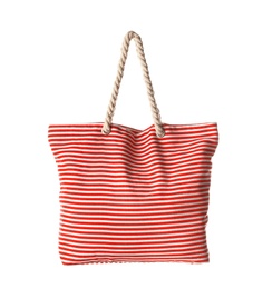 Photo of Bright bag on white background. Beach accessories