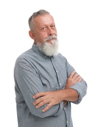 Portrait of handsome senior man on white background