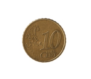 Ten euro cent coin on white background