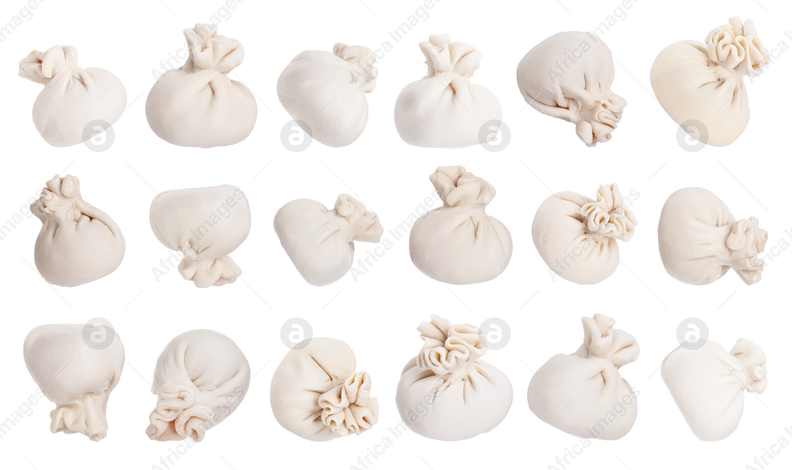 Image of Uncooked khinkalis (dumplings) isolated on white, set