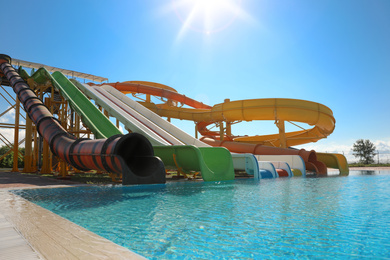 Photo of Water park with swimming pool. Summer vacation
