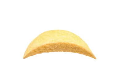 Tasty crispy potato chip on white background