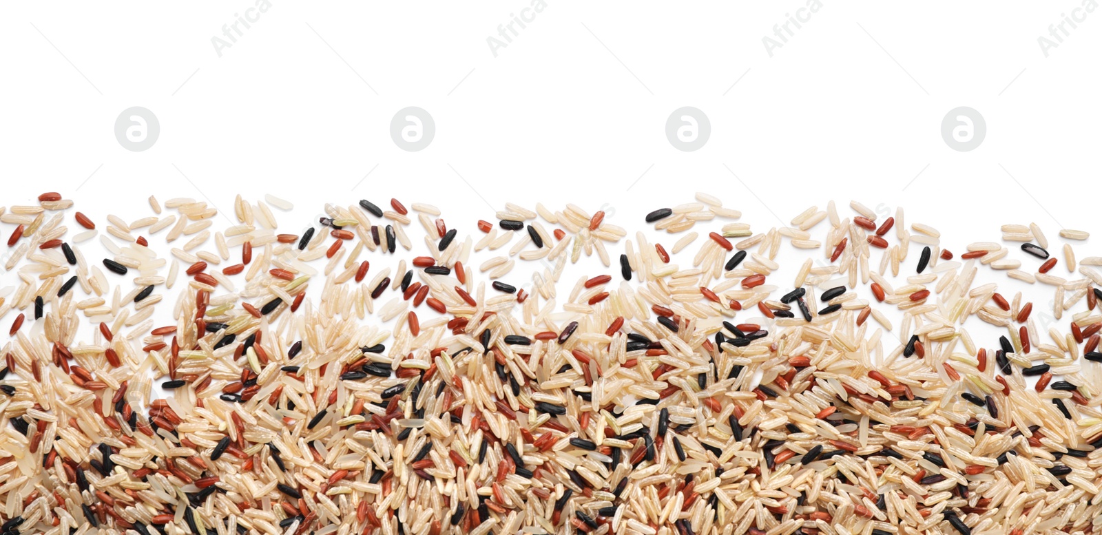 Photo of Mix of brown rice on white background, top view