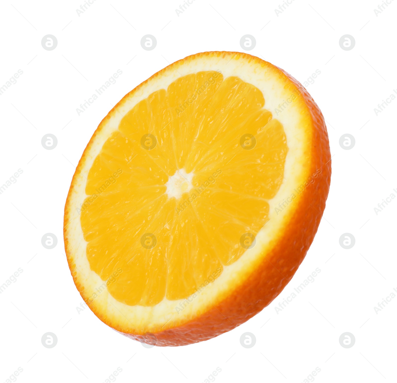 Photo of Fresh juicy orange slice isolated on white