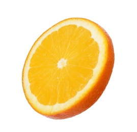 Photo of Fresh juicy orange slice isolated on white