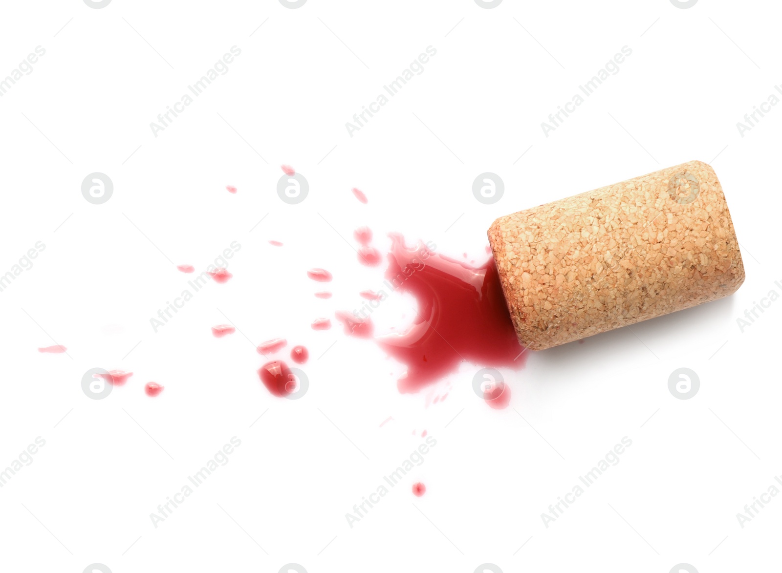 Photo of Bottle cork with wine stains isolated on white, top view