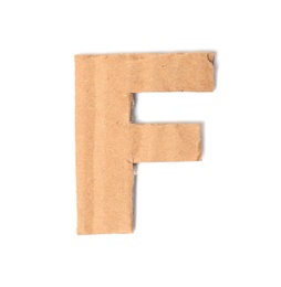 Letter F made of cardboard on white background