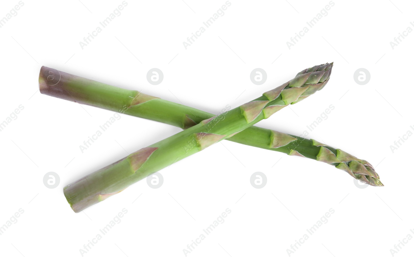 Photo of Fresh raw asparagus isolated on white, top view. Healthy eating