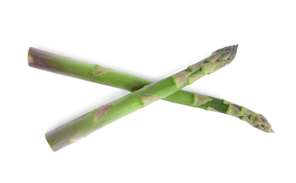 Fresh raw asparagus isolated on white, top view. Healthy eating