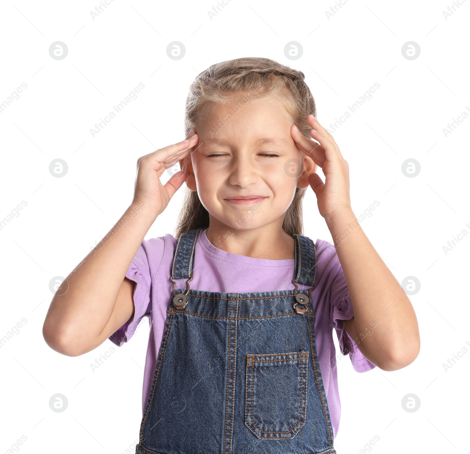 Photo of Portrait of adorable little girl on white background