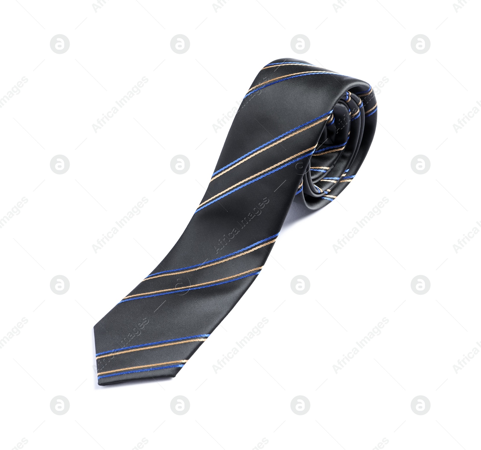 Photo of One striped necktie isolated on white. Men's accessory